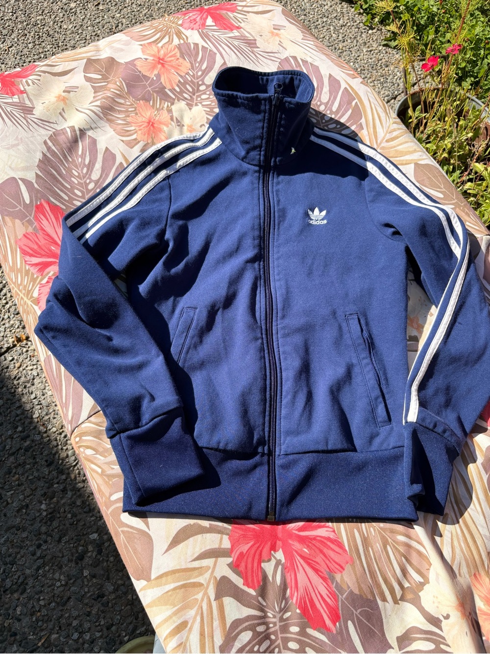 adidas Navy Track Jacket with White Shoulder Stripes